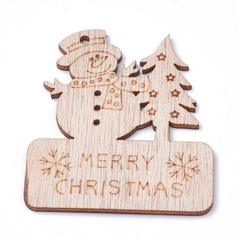 BeadsBalzar Beads & Crafts (WB6047) Wooden Big , Snowman and Merry Christmas, about 68.5mm long,, (4 PCS)
