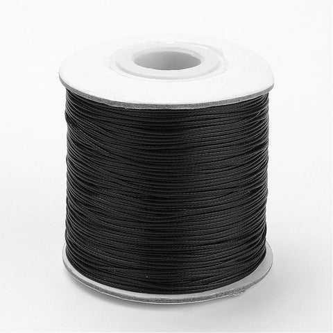 BeadsBalzar Beads & Crafts (WC5811K) Waxed Polyester Cord, Bead Cord, Black 0.5mm (+/- 170 METS)