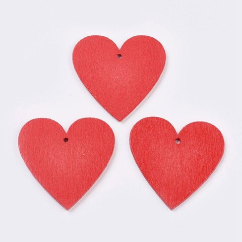 BeadsBalzar Beads & Crafts (WH5274) Wood Pendants, Heart, Red Size: about 39.5mm (20 PCS)