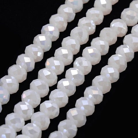 BeadsBalzar Beads & Crafts WHITE (BE1705-01) (BE1705-X) Electroplate Crystal Glass Rondelle Beads ,AB,, Faceted,10x7mm (1 STR)