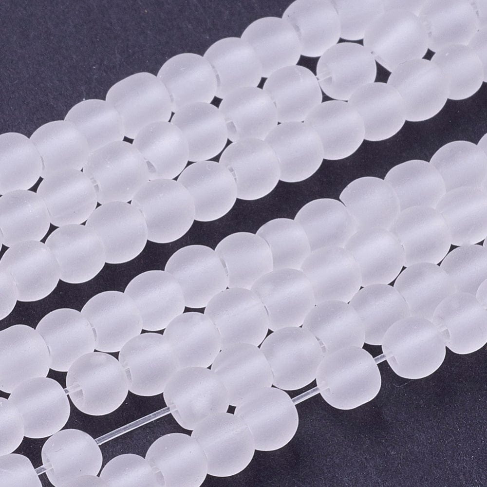 BeadsBalzar Beads & Crafts WHITE (BE5439-13) (BE5439-X) Transparent Glass Bead Strands, Frosted, Round, 4MM (1 STR)