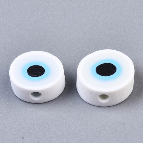BeadsBalzar Beads & Crafts WHITE (CE7884-07B) (CE7884-X) Handmade Polymer Clay Beads,  Evil Eye,10.5~12.5mm (40 PCS)
